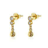 Pair Of 925 Sterling Silver Gold PVD White CZ With Teardrop Dangle Minimal Stud Earrings